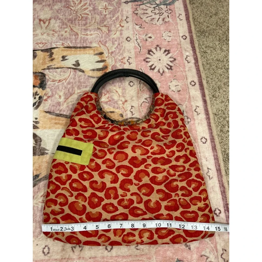 Orange Red Leopard Print Tapestry Hobo Bag Round Handles Boho Funky Maximalist‎